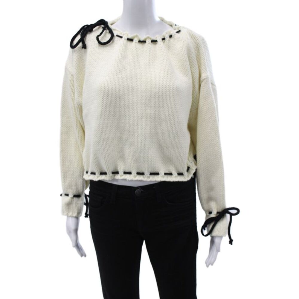 Pookie & Sebastian Womens Ivory Pullover Sweater Long Sleeve Size S
